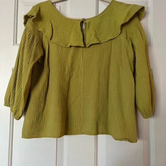 Umgee Chartreuse Ruffle Blouse | Size Small Cottagecore - Picture 2 of 3